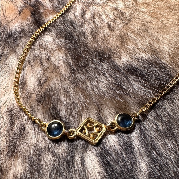 Vintage Austrian Azul Crystal Gold Tone Chain Necklace - Picture 4 of 6